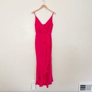 NWT [bcbgmaxazria] fuchsia satin faux wrap dress